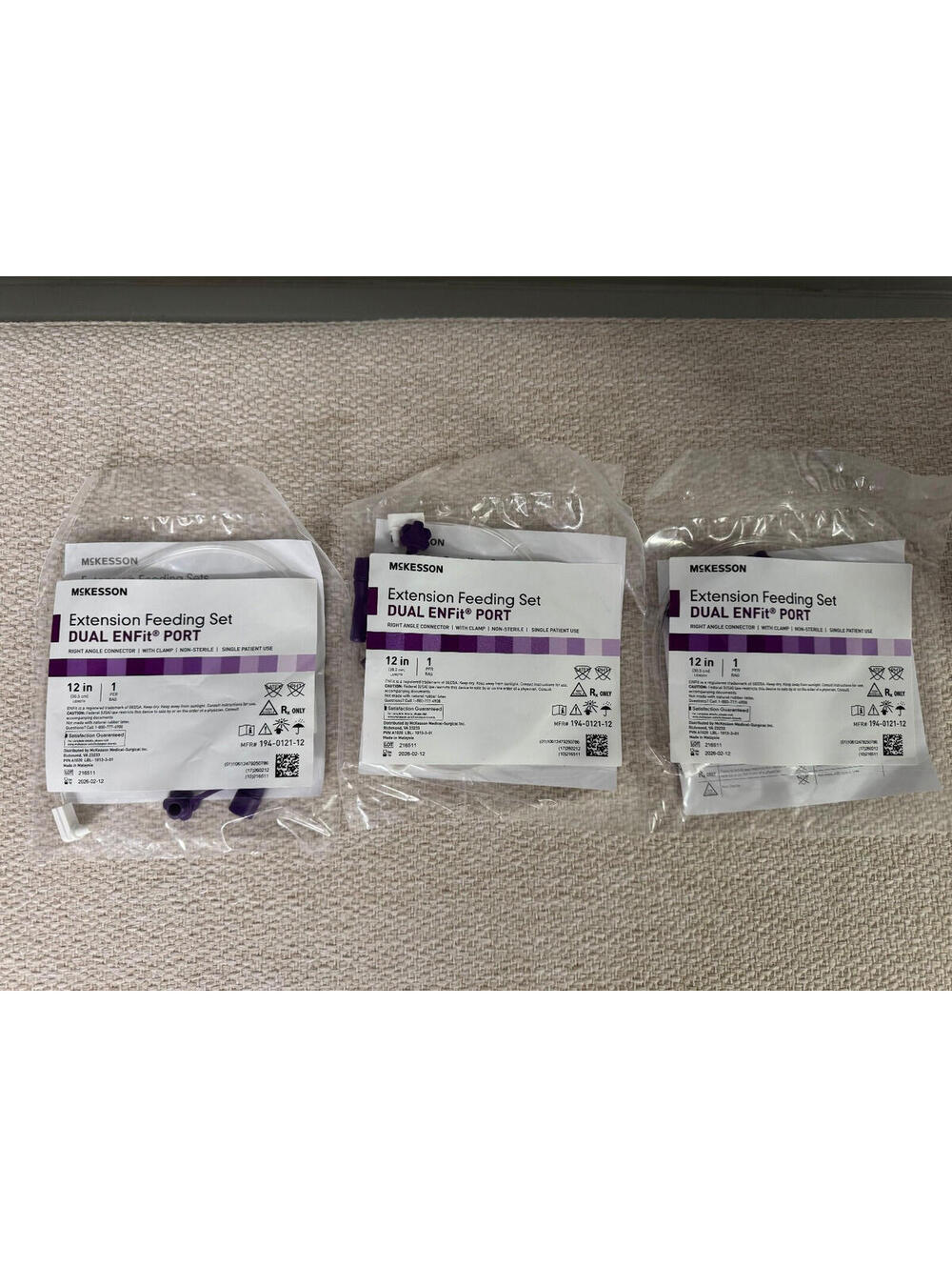 McKesson Extension Feeding Set Dual ENFit Port 12in Clamp Non-Sterile MFR 194-01